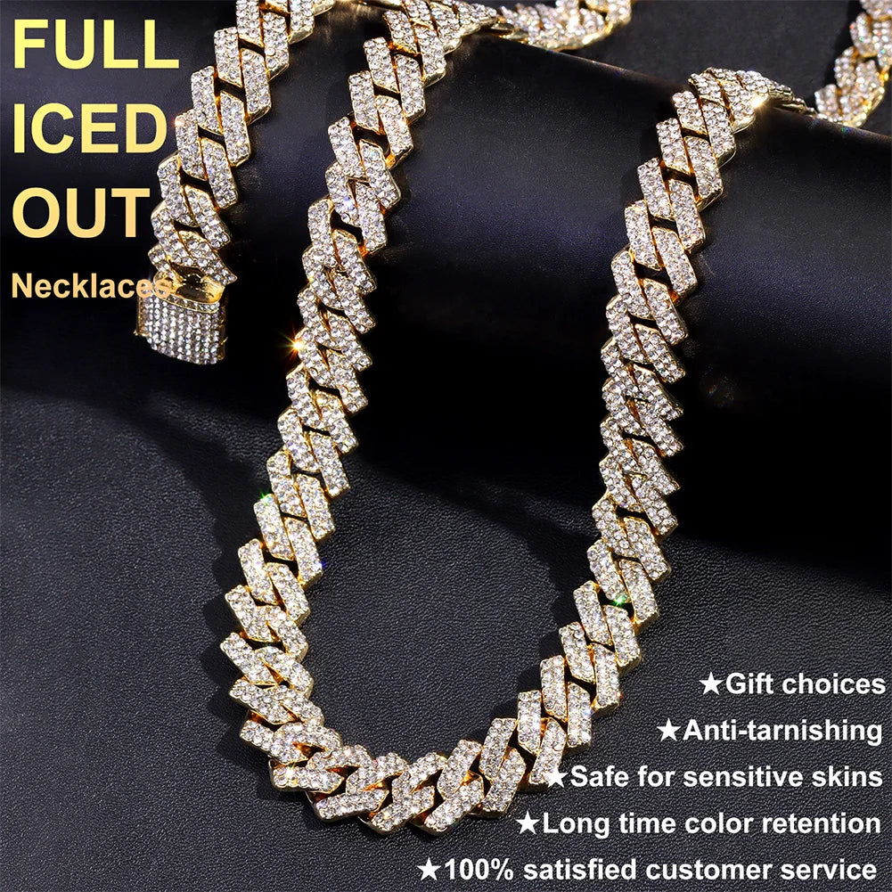 20-Inch Double-Drain Cuban Chain Unisex Ice-Frozen Edition Sparkling Diamond-Shaped Hip-Hop Style Cuban Necklace