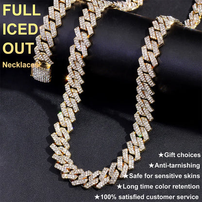 20-Inch Double-Drain Cuban Chain Unisex Ice-Frozen Edition Sparkling Diamond-Shaped Hip-Hop Style Cuban Necklace