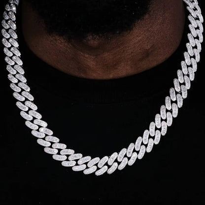 15mm Zircon Cuban Link Chain Iced Out In hand-set Simulated Diamond Stones Bling Miami CZ Necklace