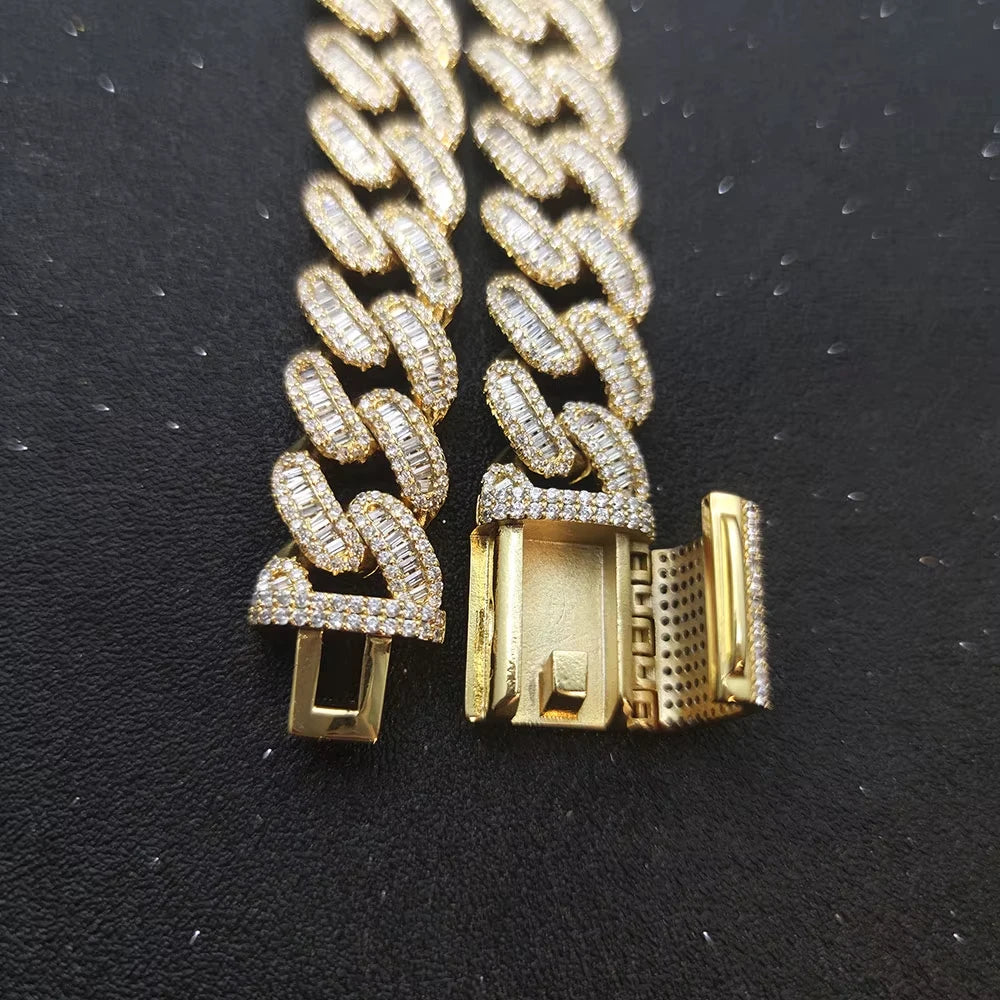 15mm Zircon Cuban Link Chain Iced Out In hand-set Simulated Diamond Stones Bling Miami CZ Necklace