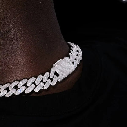 15mm Zircon Cuban Link Chain Iced Out In hand-set Simulated Diamond Stones Bling Miami CZ Necklace