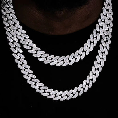 15mm Zircon Cuban Link Chain Iced Out In hand-set Simulated Diamond Stones Bling Miami CZ Necklace