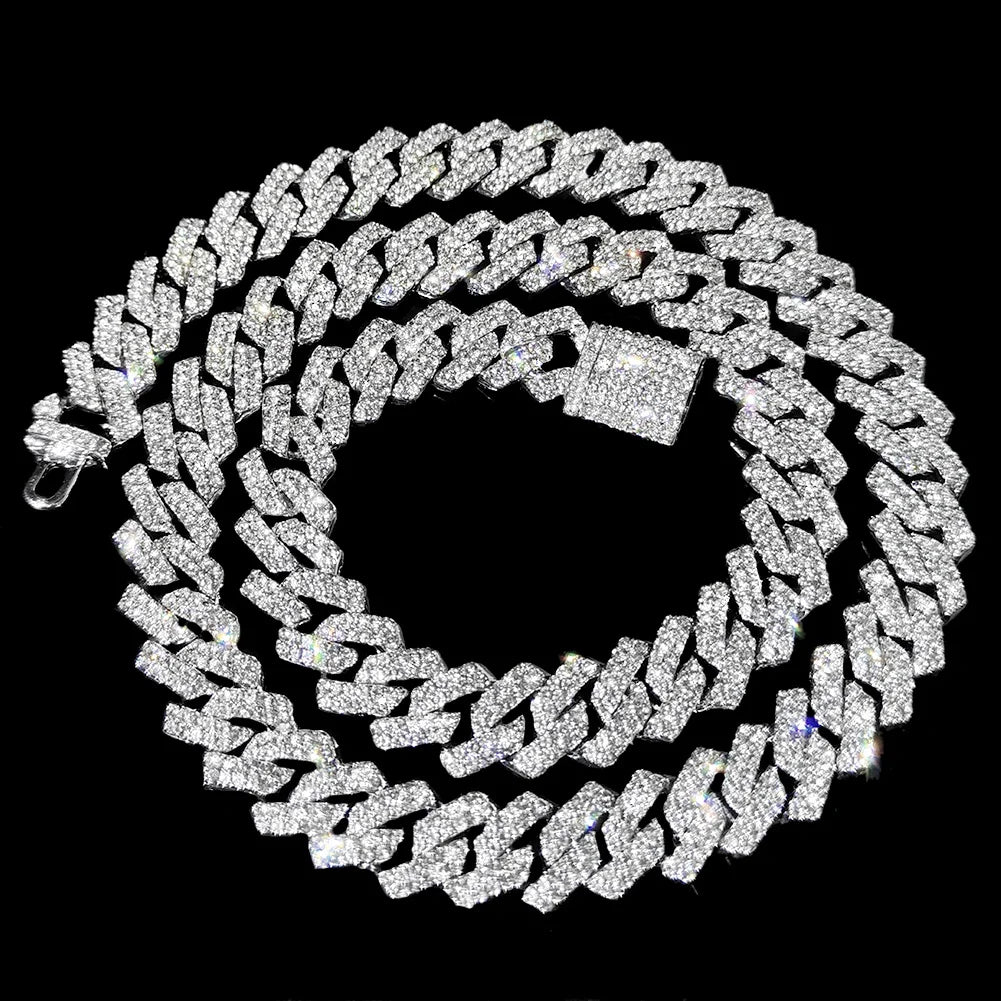 20-Inch Double-Drain Cuban Chain Unisex Ice-Frozen Edition Sparkling Diamond-Shaped Hip-Hop Style Cuban Necklace
