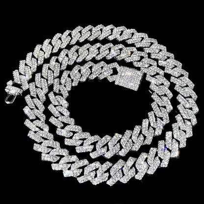 20-Inch Double-Drain Cuban Chain Unisex Ice-Frozen Edition Sparkling Diamond-Shaped Hip-Hop Style Cuban Necklace