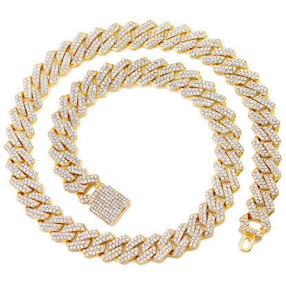 20-Inch Double-Drain Cuban Chain Unisex Ice-Frozen Edition Sparkling Diamond-Shaped Hip-Hop Style Cuban Necklace
