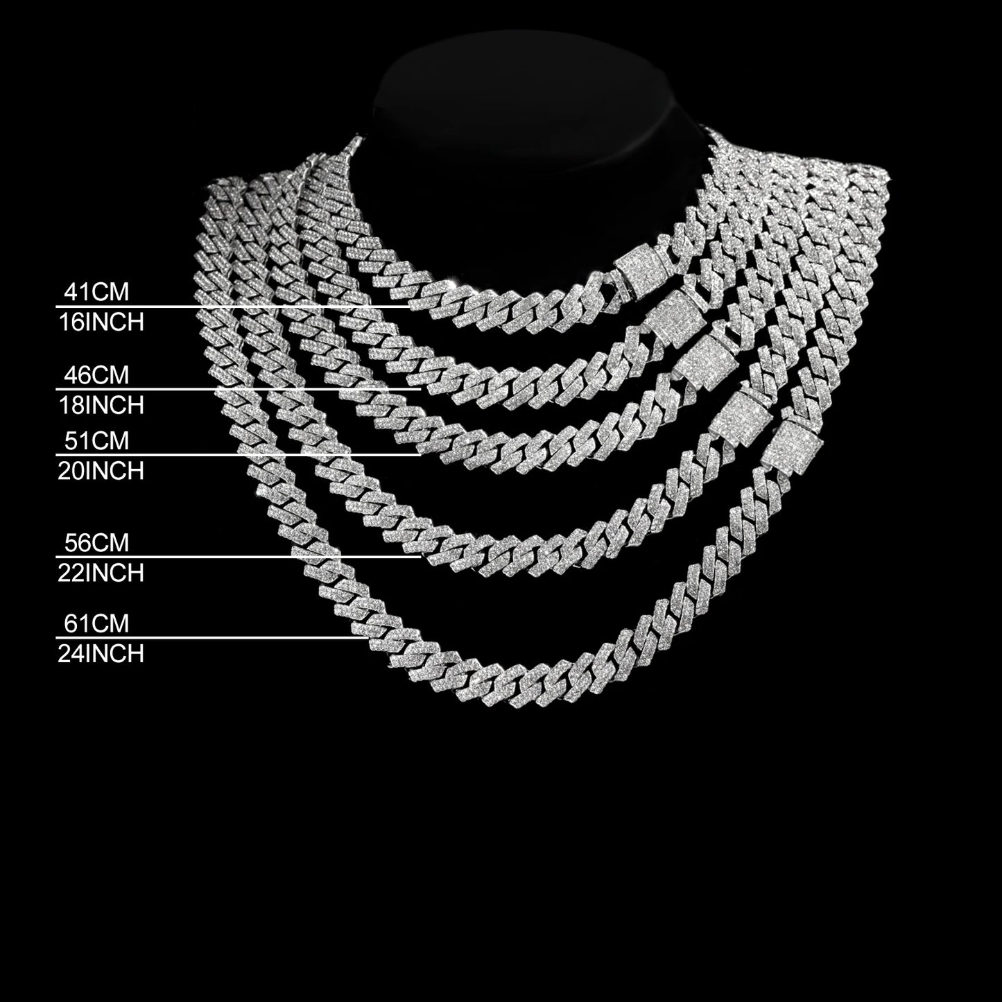 20-Inch Double-Drain Cuban Chain Unisex Ice-Frozen Edition Sparkling Diamond-Shaped Hip-Hop Style Cuban Necklace