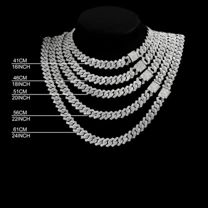 20-Inch Double-Drain Cuban Chain Unisex Ice-Frozen Edition Sparkling Diamond-Shaped Hip-Hop Style Cuban Necklace