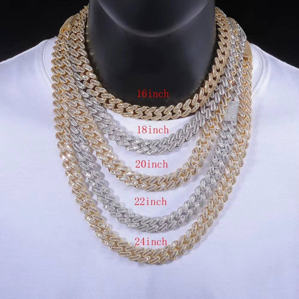 15mm Zircon Cuban Link Chain Iced Out In hand-set Simulated Diamond Stones Bling Miami CZ Necklace