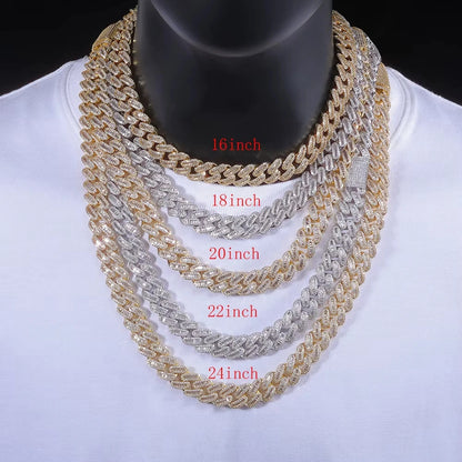 15mm Zircon Cuban Link Chain Iced Out In hand-set Simulated Diamond Stones Bling Miami CZ Necklace