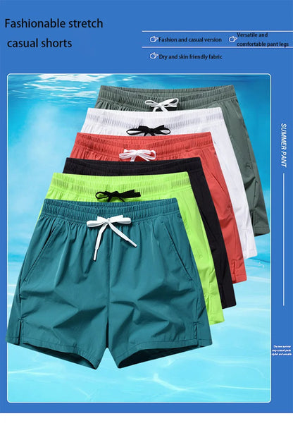 1pcs Summer Men Ice Silk Shorts Quick Drying Running Gym Pants Homme Surf Ventilate Drawstring Casual Outdoor Sport Couple Short