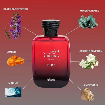 100ML RASASI Hawas Fire Eau De Parfum Pheromone Fragrance Arabian Women's Perfume Pheromone Cologne