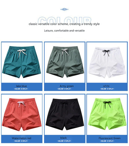 1pcs Summer Men Ice Silk Shorts Quick Drying Running Gym Pants Homme Surf Ventilate Drawstring Casual Outdoor Sport Couple Short