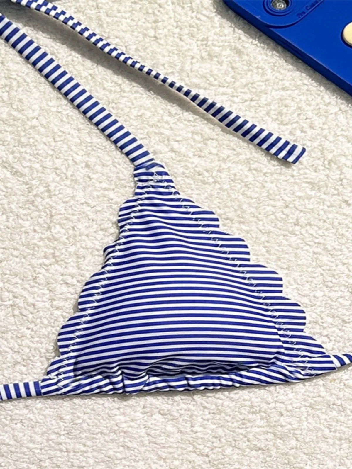 Blue Stripe Print Two Piece Swimsuit