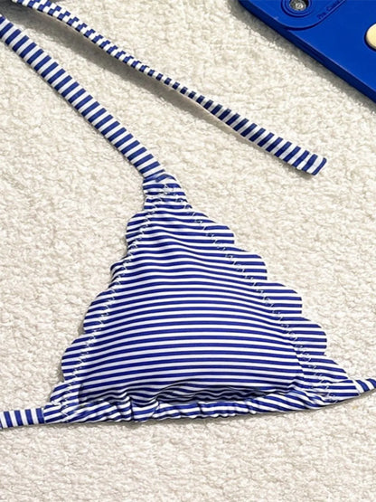 Blue Stripe Print Two Piece Swimsuit