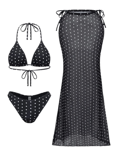 Flower Print Bikini, High Waist Long Skirt 3 Piece