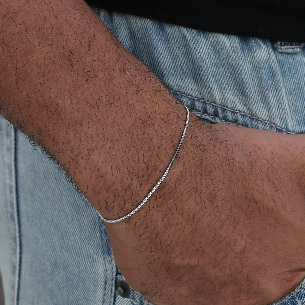 Simple Stainless Steel Square Snake Bone Chain Bracelet